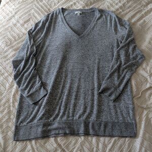 Lucky Brand Women's XXL Gray V-Neck Sweater Long Sleeve Soft Knit Pullover Top